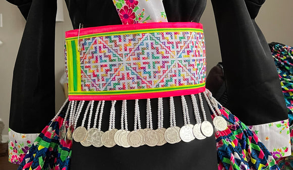 Hmong Hand Embroidery Rainbow Hlab (Pink Trim)