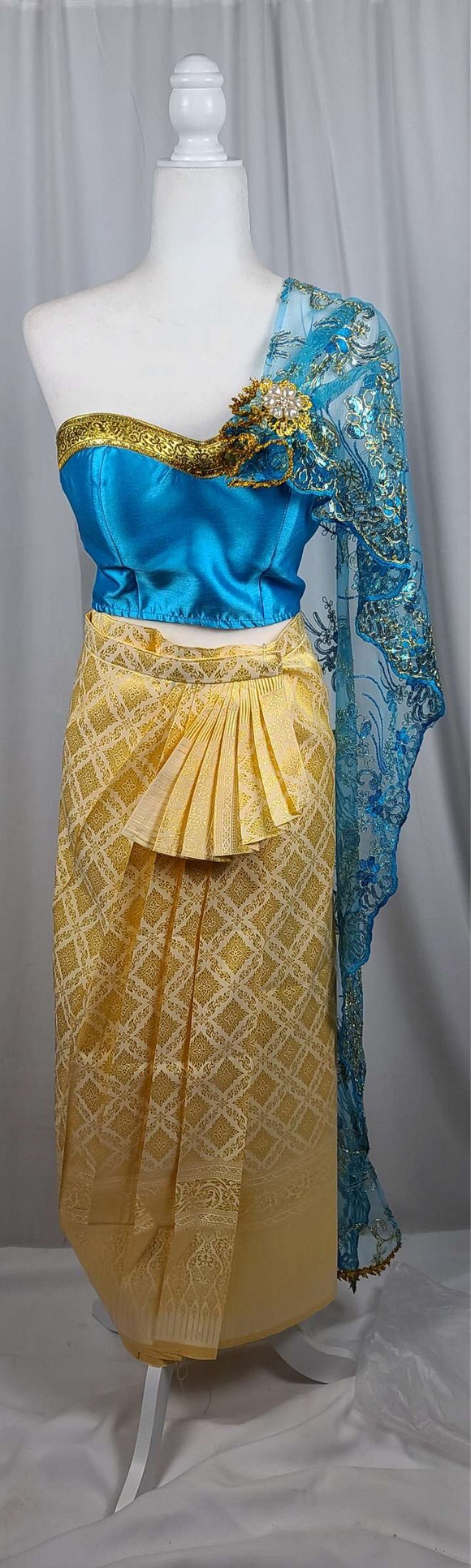 Turquoise Tube Top with Pleated Skirt & Lace Sabai