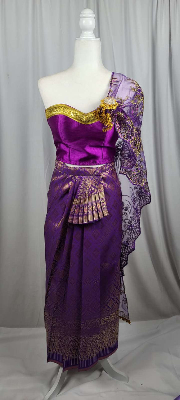 Purple Tube Top with Pleated Skirt and Lace Sabai