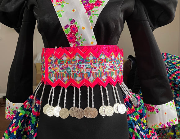 Hmong Hand Embroidery Rainbow Hlab (Pink Trim) Style 2