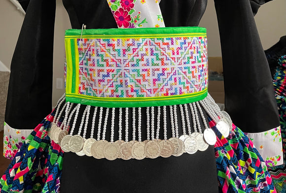 Hmong Hand Embroidery Rainbow Hlab (Green Trim)