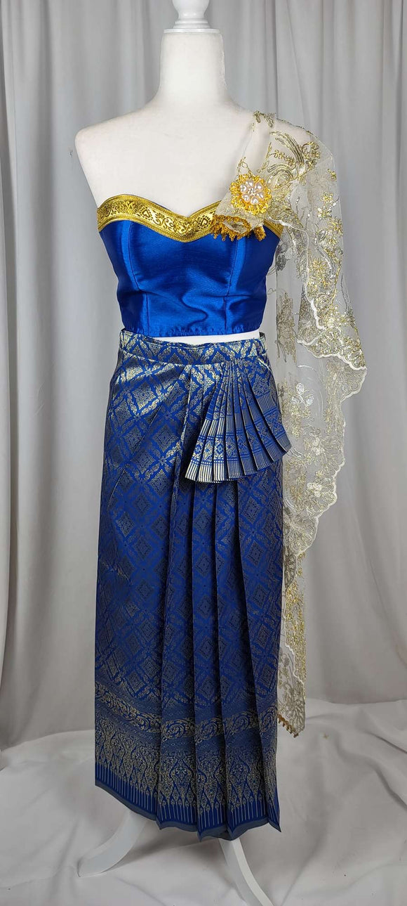 Royal Blue Tube Top with Pleated Skirt & Lace Sabai