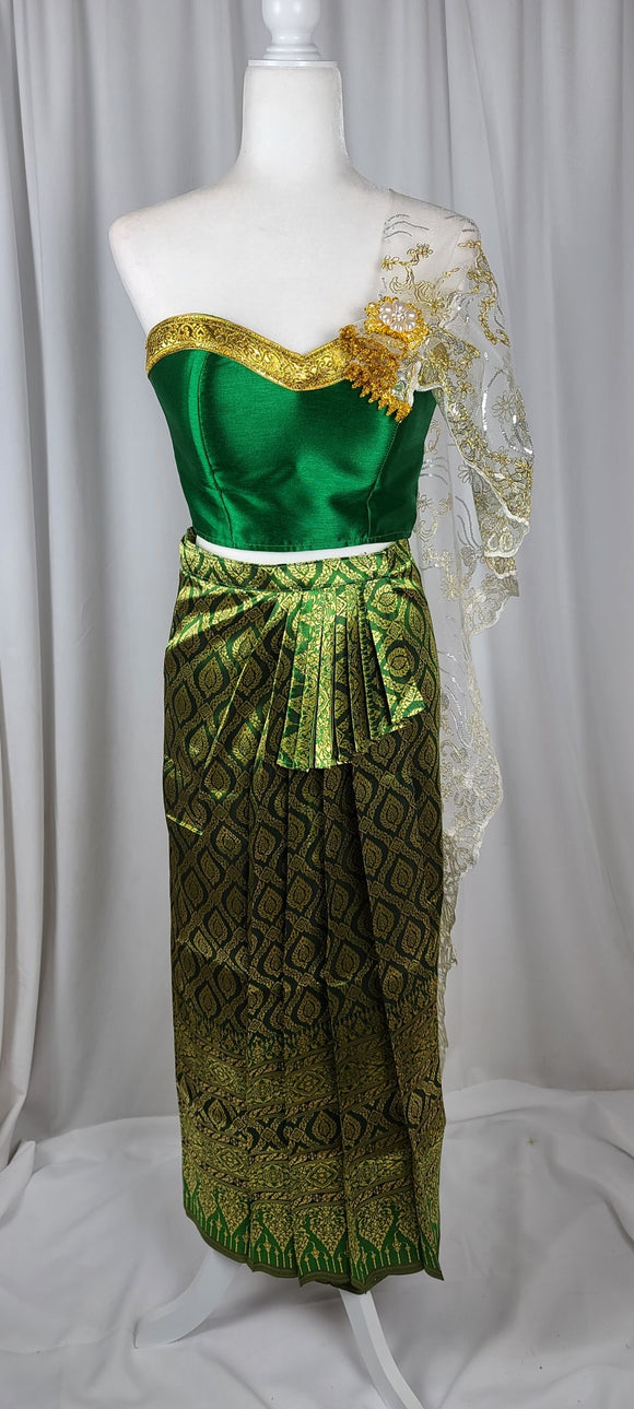 Emerald Green Tube Top With Pleated Skirt & Lace Sabai