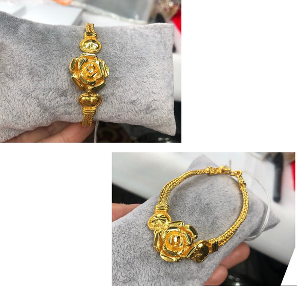 24k Gold Plated Flower with Heart Bracelet (6inch)