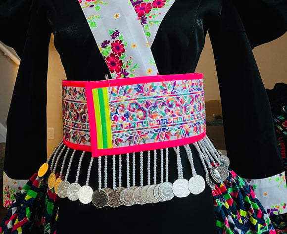 Hmong Hand Embroidery Rainbow Hlab (Pink Trim) Style 3