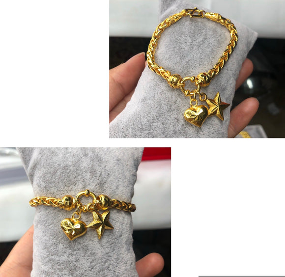 24k Gold Plated Heart/Star Charm Bracelet (5.5/6inch)