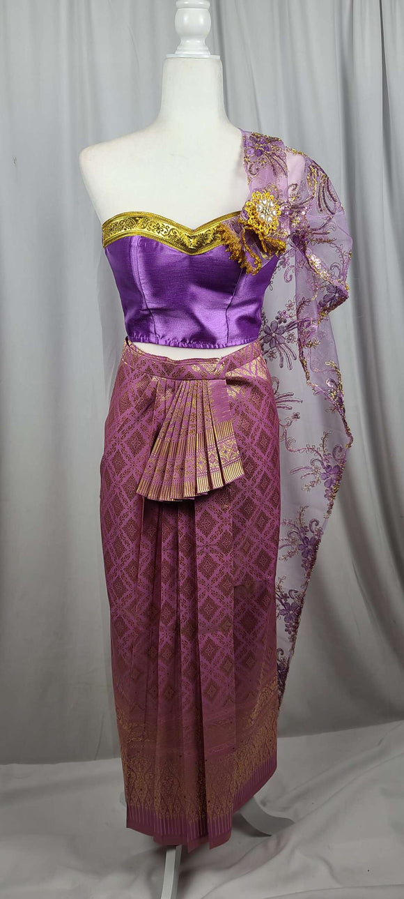 Lavender Tube Tope with Pleated Skirt & Lace Sabai