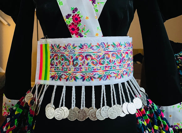 Hmong Hand Embroidery Rainbow Hlab (White Trim) Style 3