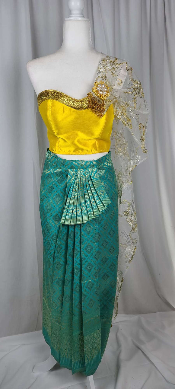 Yellow Tube Top with Pleated Skirt & Lace Sabai