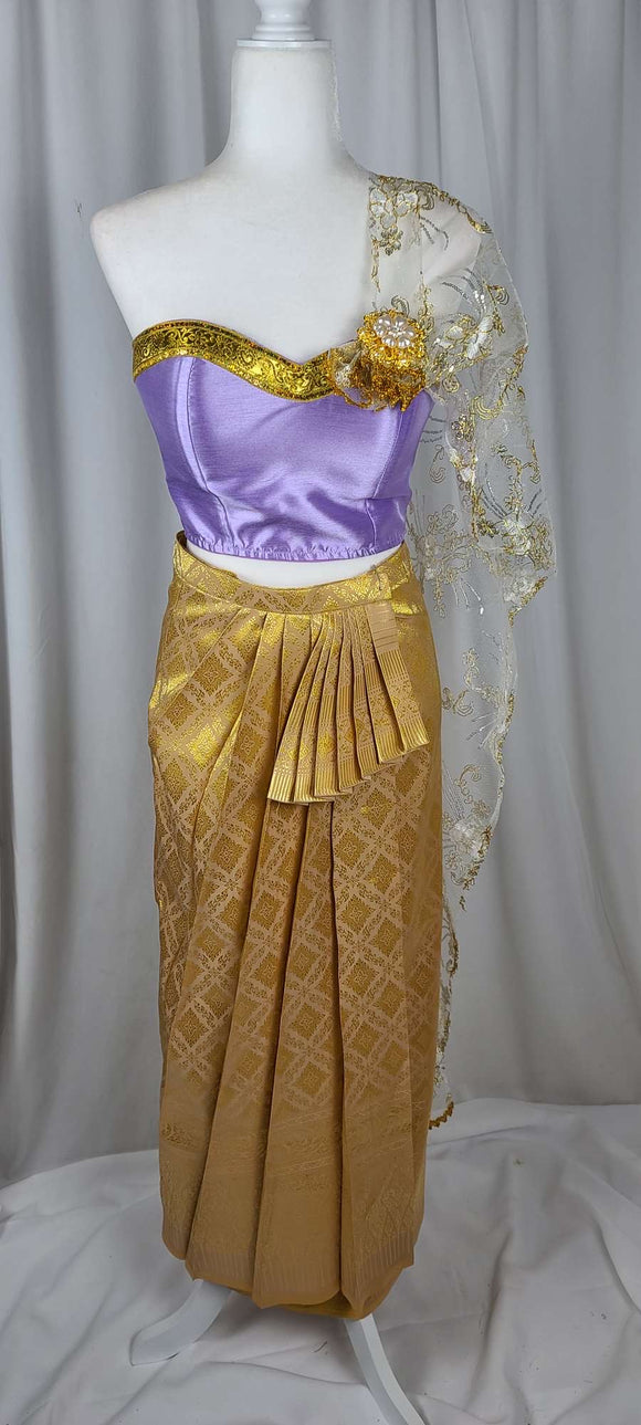 Lilac Tube Top with Pleated Skirt & Lace Sabai