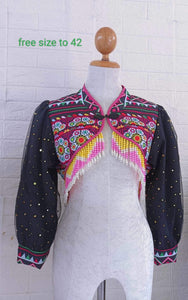 Hmong Machine Printed Mini Crop Jacket Free size up to 42