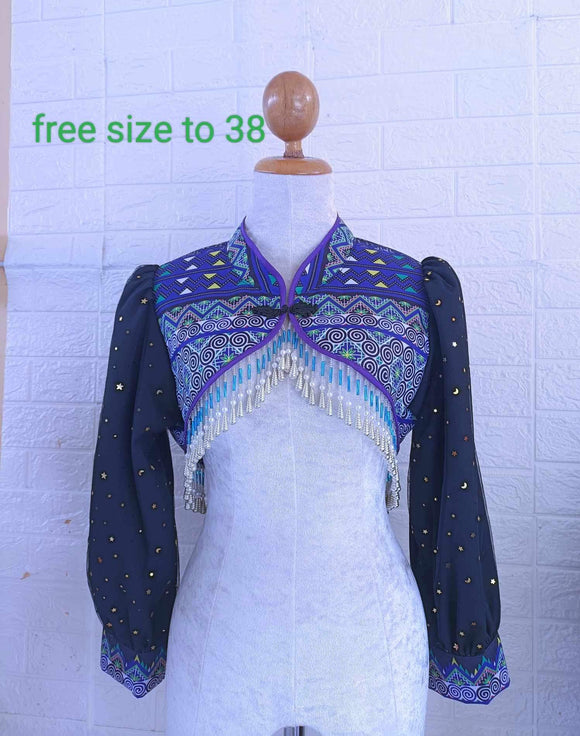 Hmong Machine Printed Mini Crop Jacket Free size up to 38