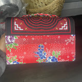 Thai Lis Loos CB Purse Hand Embroidery Red/Pink Vertical Gold Lining