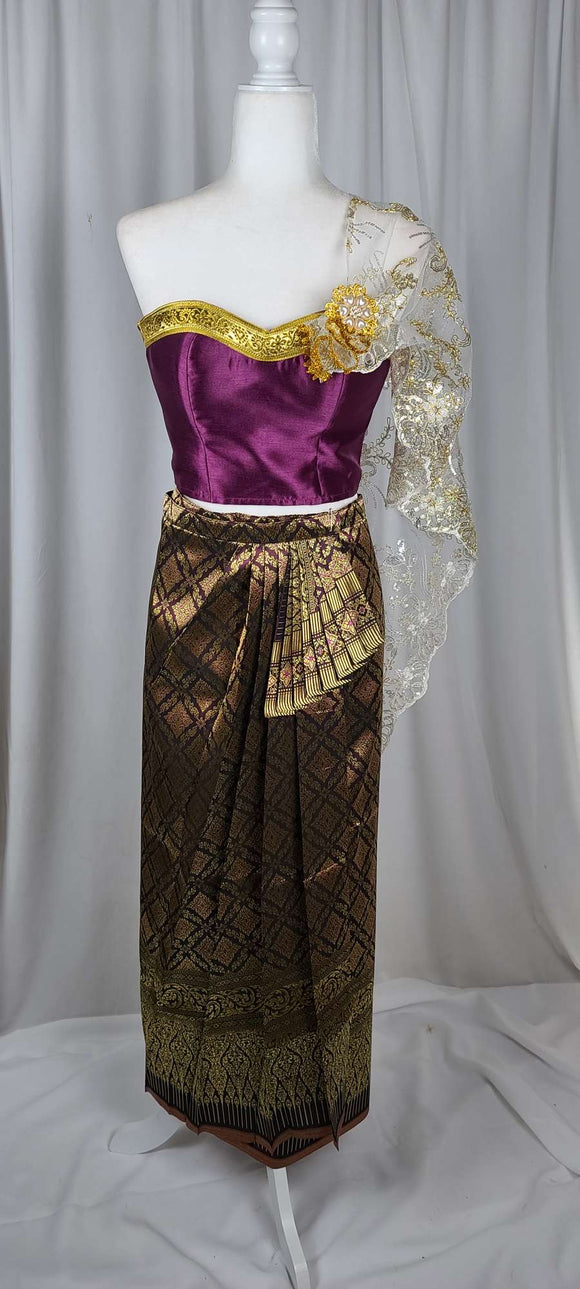 Dark Purple Tube Top with Pleated Skirt & Lace Sabai