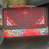 Thai Lis Loos CB Purse Hand Embroidery Red/Pink Horizontal Gold Lining