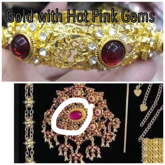 SPECIAL PREORDER: Gold Bracelet Set with Hot Pink Gems