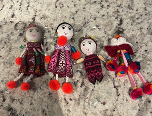 Handmade Machine Embroidery Chiangmai Dolls Keychains Set