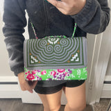 Thai Lis Loos CB Purse Hand Embroidery Green