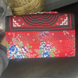 Thai Lis Loos CB Purse Hand Embroidery Red/Pink Horizontal Gold Lining