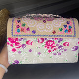 Thai Lis Loos CB Purse w/Cogci Embroidery White