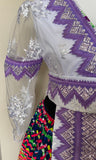 Hmong Cog Ci Outfit White Lace Sheer Sleeves (Lilac/Lavender) Size 36-38