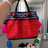 Hand/Machine Embroidery Handheld Bag W/Tassels Balls