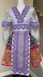 Hmong Cog Ci Outfit White Lace Sheer Sleeves (Lilac/Lavender) Size 36-38