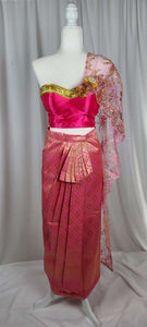 Hot Pink Tube Top with Pleated Skirt & Lace Sabai