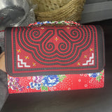 Thai Lis Loos CB Purse Hand Embroidery Red/Pink Vertical Gold Lining